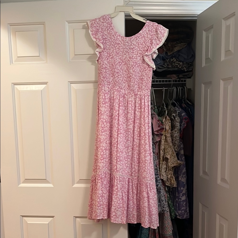 Lost + Wander Pink and White Flutter Sleeve Sundress